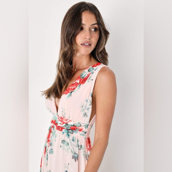 Lulus Garden Meandering Blush Floral Print Maxi Dress Size Small Pink Peach NWT - Picture 3 of 14